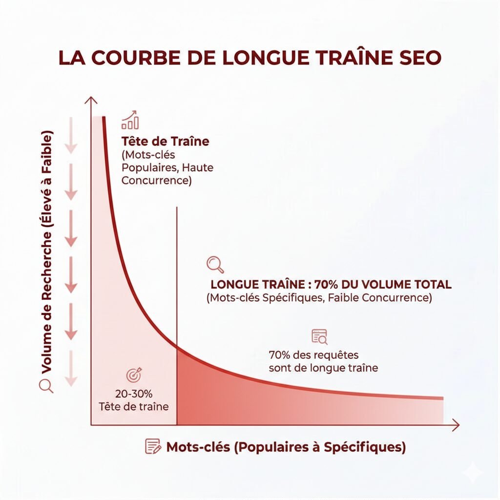 Graphique montrant la rentabilité de la longue traîne SEO versus les mots clés génériques